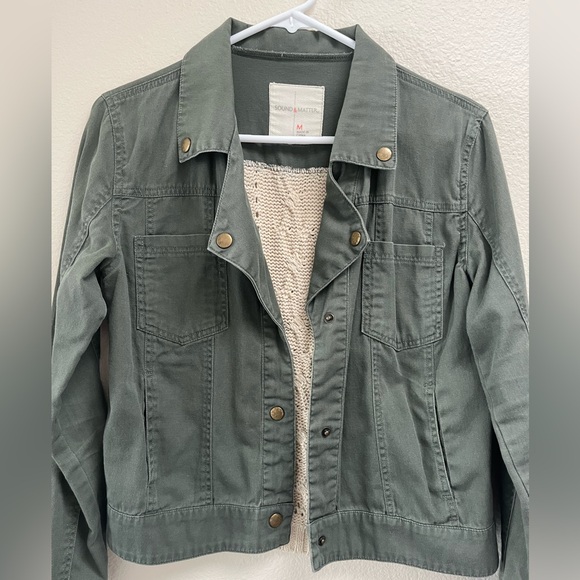 Sound & Matter Military Cropped Olive Green Cotton Crochet Jacket, Size Medium - Picture 2 of 16